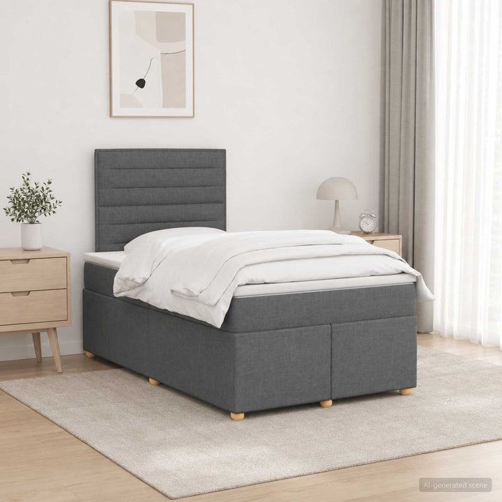 Boxmadras med topmadras Mørkegrå 120 x 190 cm Stof
