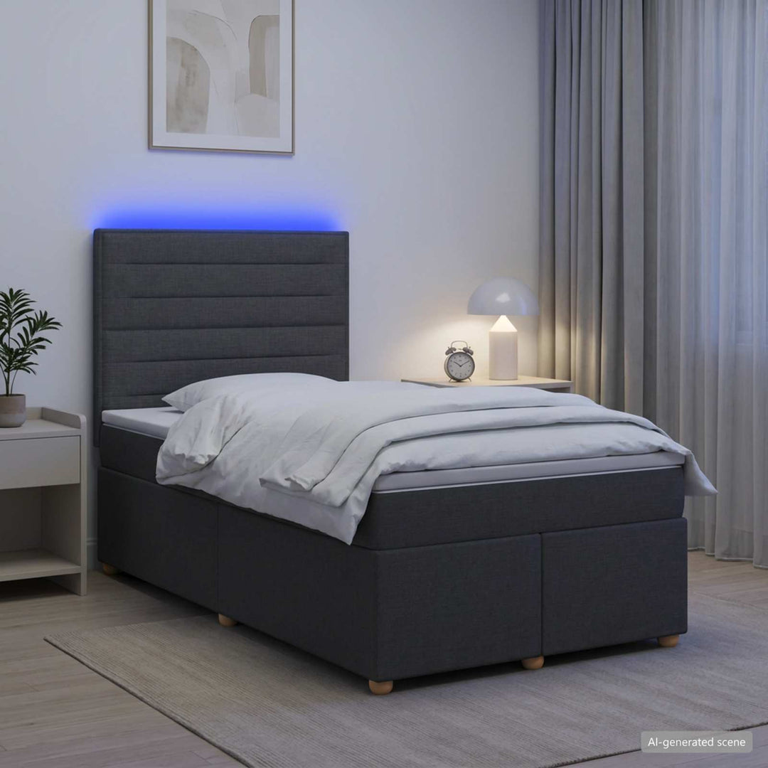 Boxmadras med topmadras Mørkegrå 120 x 190 cm Stof