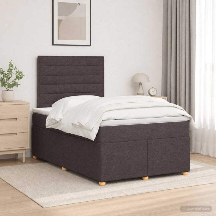 Boxmadras med topmadras Mørk Brun 120 x 200 cm Stof