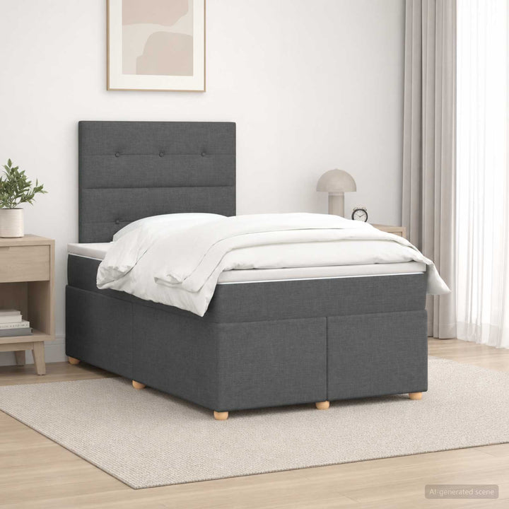 Boxmadras med topmadras Mørkegrå 120 x 190 cm Stof