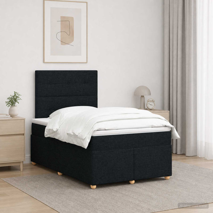 Boxmadras med topmadras med hovedgærde Sort 120 x 200 cm Stof