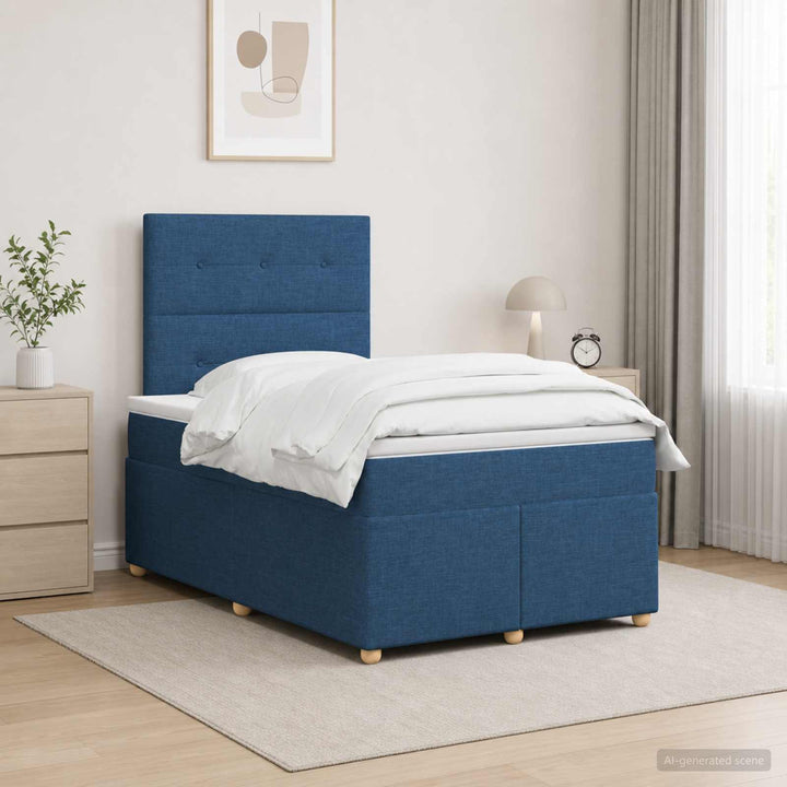 Boxmadras med topmadras med hovedgærde Blå 120 x 190 cm Stof