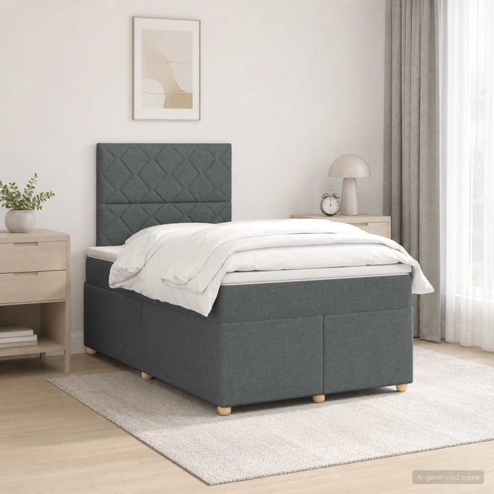 Boxmadras med topmadras Mørkegrå 120 x 190 cm Stof