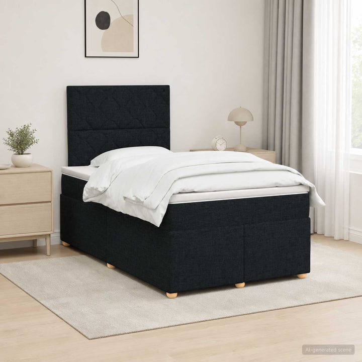 Boxmadras med topmadras med hovedgærde Sort 120 x 190 cm Stof