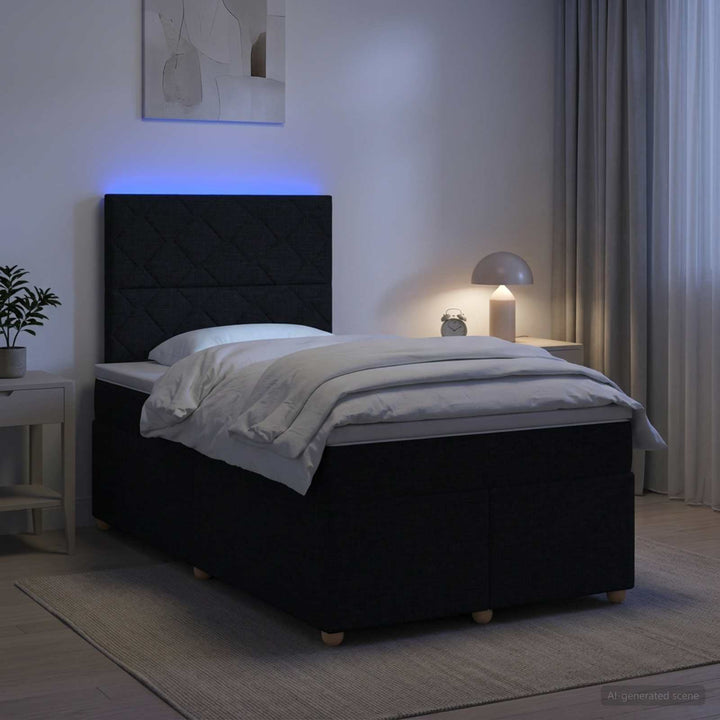 Boxmadras med topmadras med hovedgærde Sort 120 x 190 cm Stof