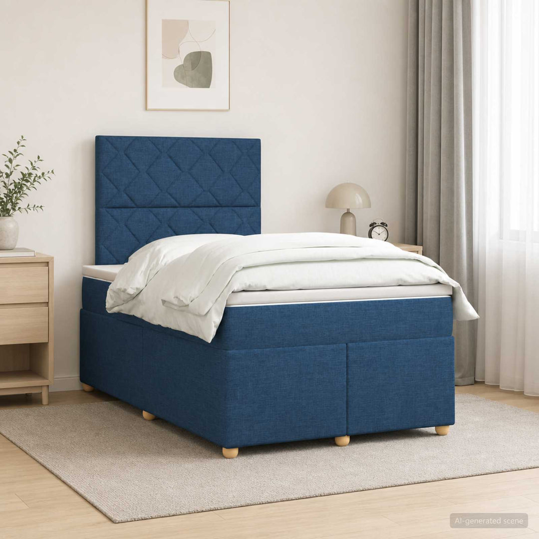 Boxmadras med topmadras med hovedgærde Blå 120 x 190 cm Stof