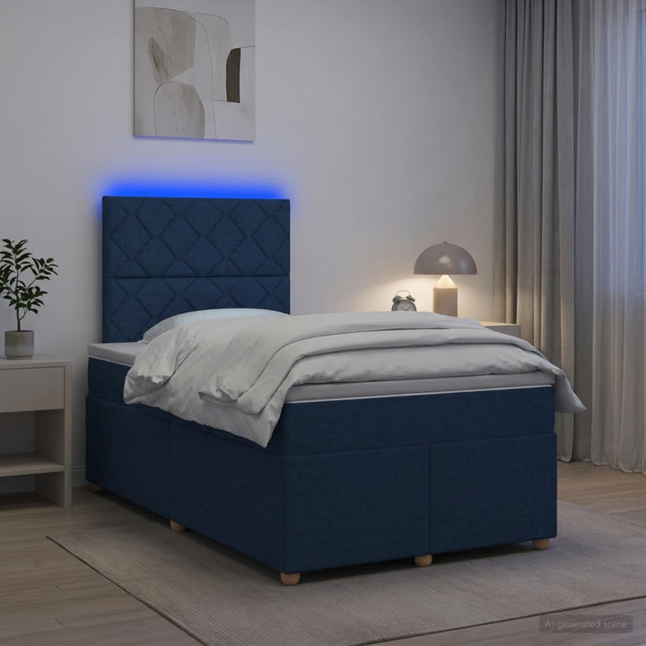 Boxmadras med topmadras med hovedgærde Blå 120 x 190 cm Stof