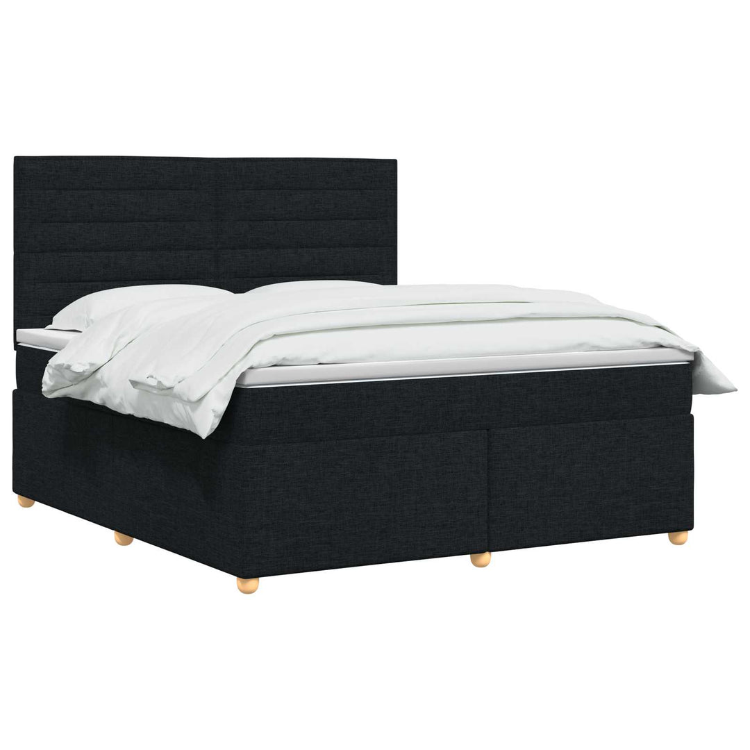 Boxmadras med topmadras med hovedgærde Sort 140 x 190 cm Stof