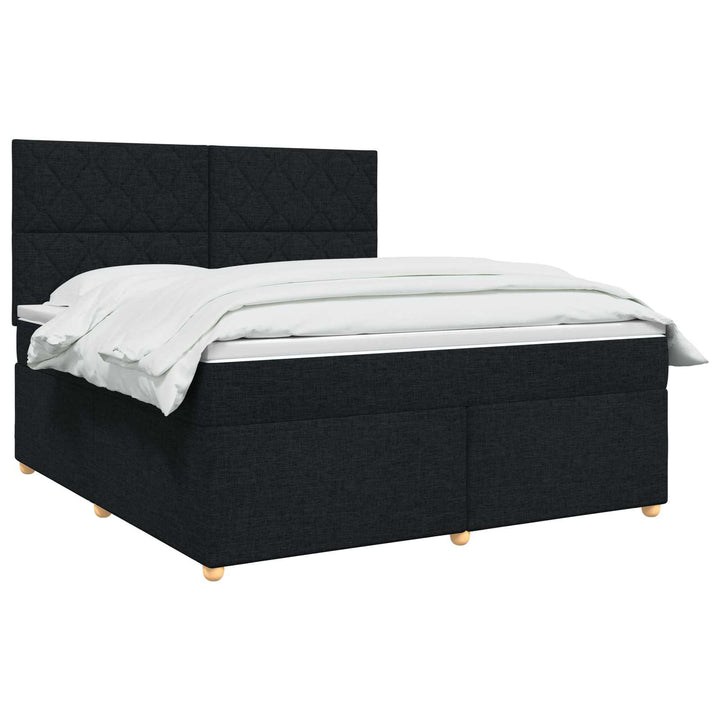 Boxmadras med topmadras med hovedgærde Sort 140 x 190 cm Stof
