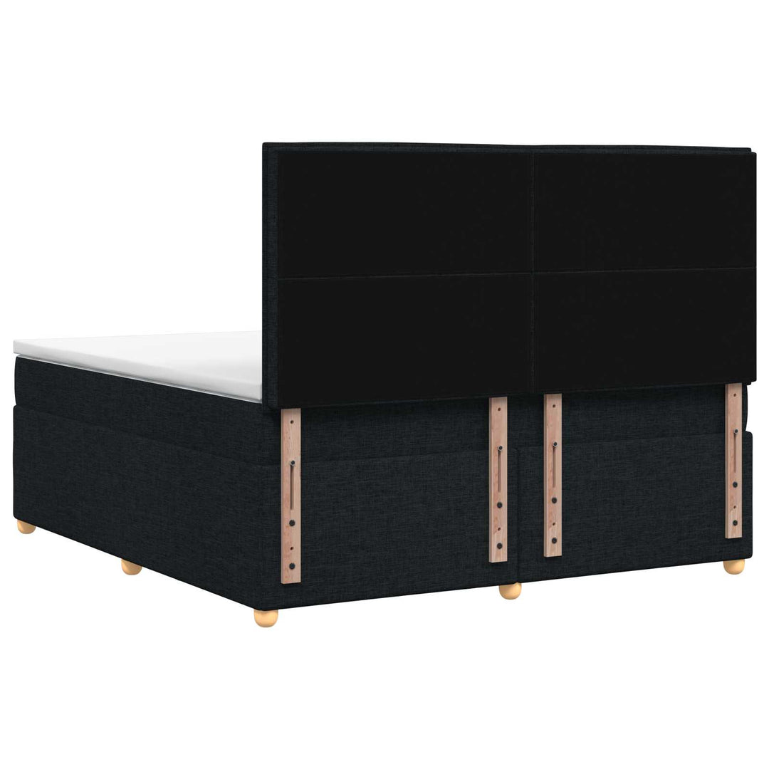 Boxmadras med topmadras med hovedgærde Sort 140 x 200 cm Stof