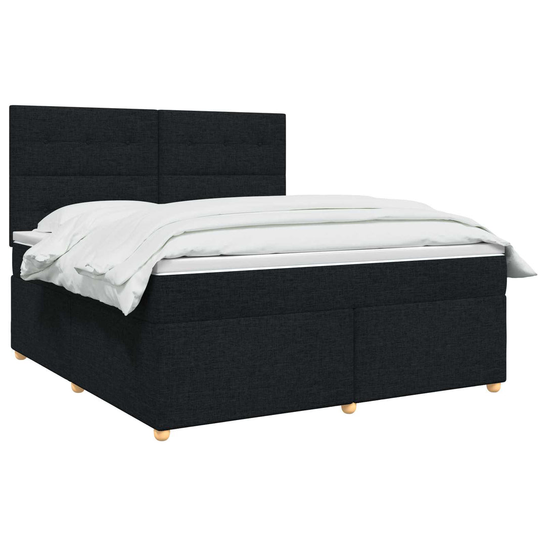 Boxmadras med topmadras med hovedgærde Sort 160 x 200 cm Stof