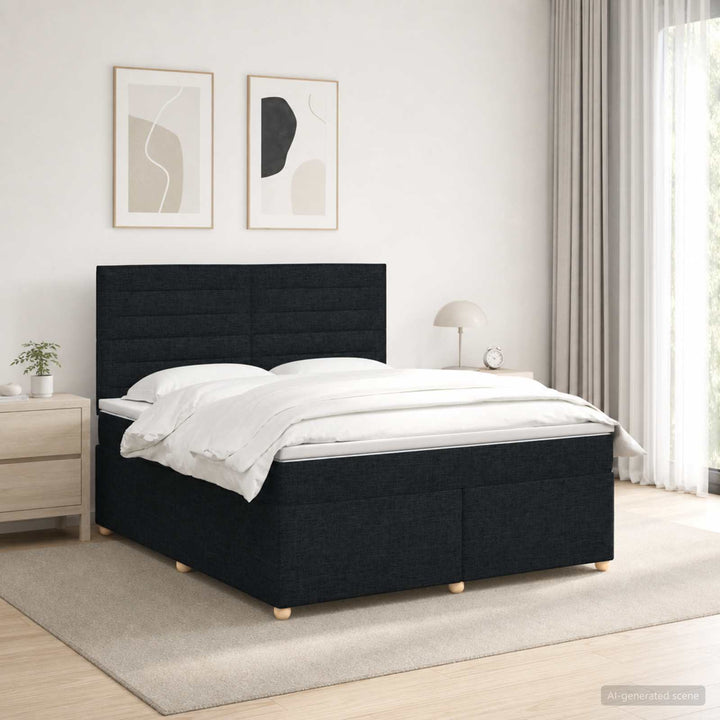 Boxmadras med topmadras med hovedgærde Sort 140 x 200 cm Stof