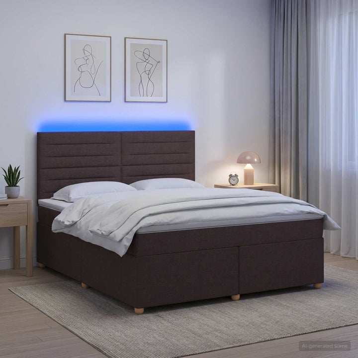 Boxmadras med topmadras Mørk Brun 180 x 200 cm Stof
