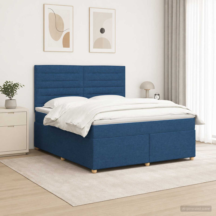 Boxmadras med topmadras med hovedgærde Blå 140 x 190 cm Stof