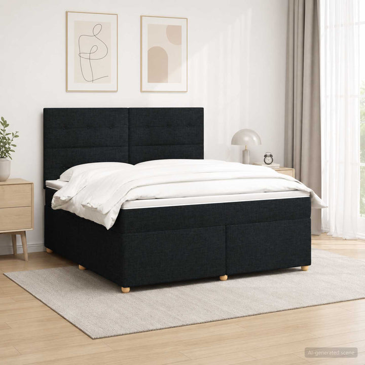 Boxmadras med topmadras med hovedgærde Sort 180 x 200 cm Stof