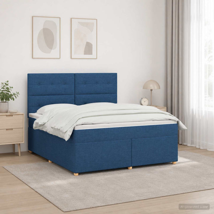 Boxmadras med topmadras med hovedgærde Blå 140 x 200 cm Stof