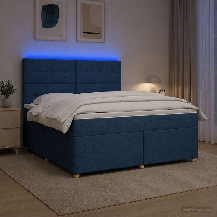 Boxmadras med topmadras med hovedgærde Blå 140 x 190 cm Stof