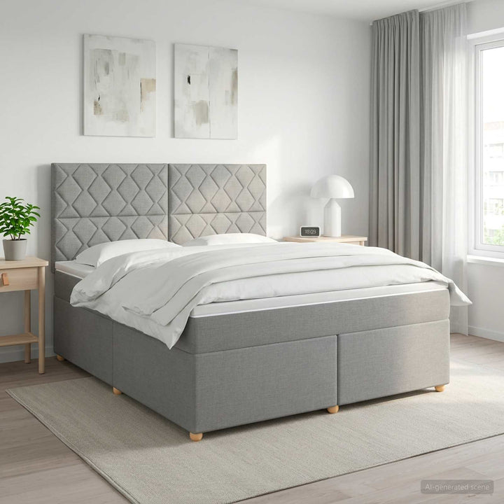 Boxmadras med topmadras Lysegrå 180 x 200 cm Stof