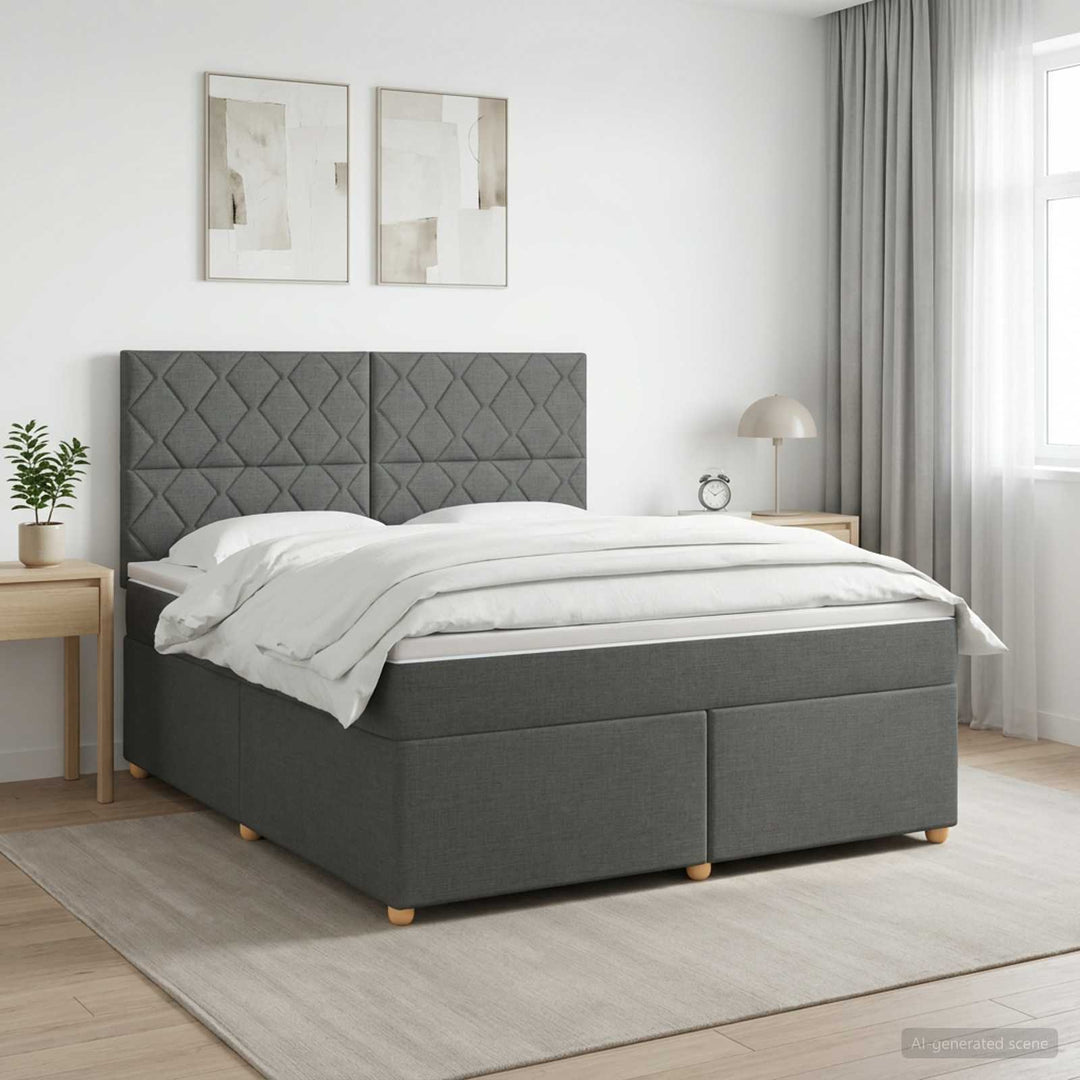 Boxmadras med topmadras Mørkegrå 180 x 200 cm Stof