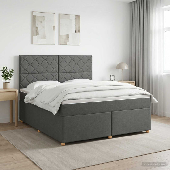 Boxmadras med topmadras Mørkegrå 180 x 200 cm Stof