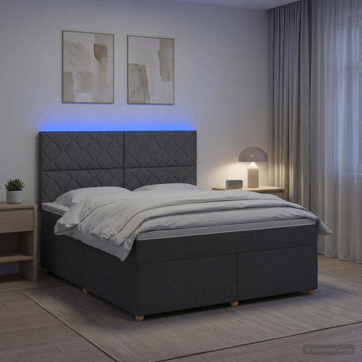 Boxmadras med topmadras Mørkegrå 180 x 200 cm Stof