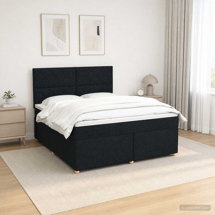 Boxmadras med topmadras med hovedgærde Sort 140 x 200 cm Stof