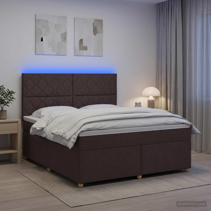 Boxmadras med topmadras Mørk Brun 180 x 200 cm Stof
