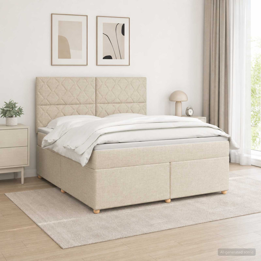 Boxmadras med topmadras Cremefarvet 180 x 200 cm Stof