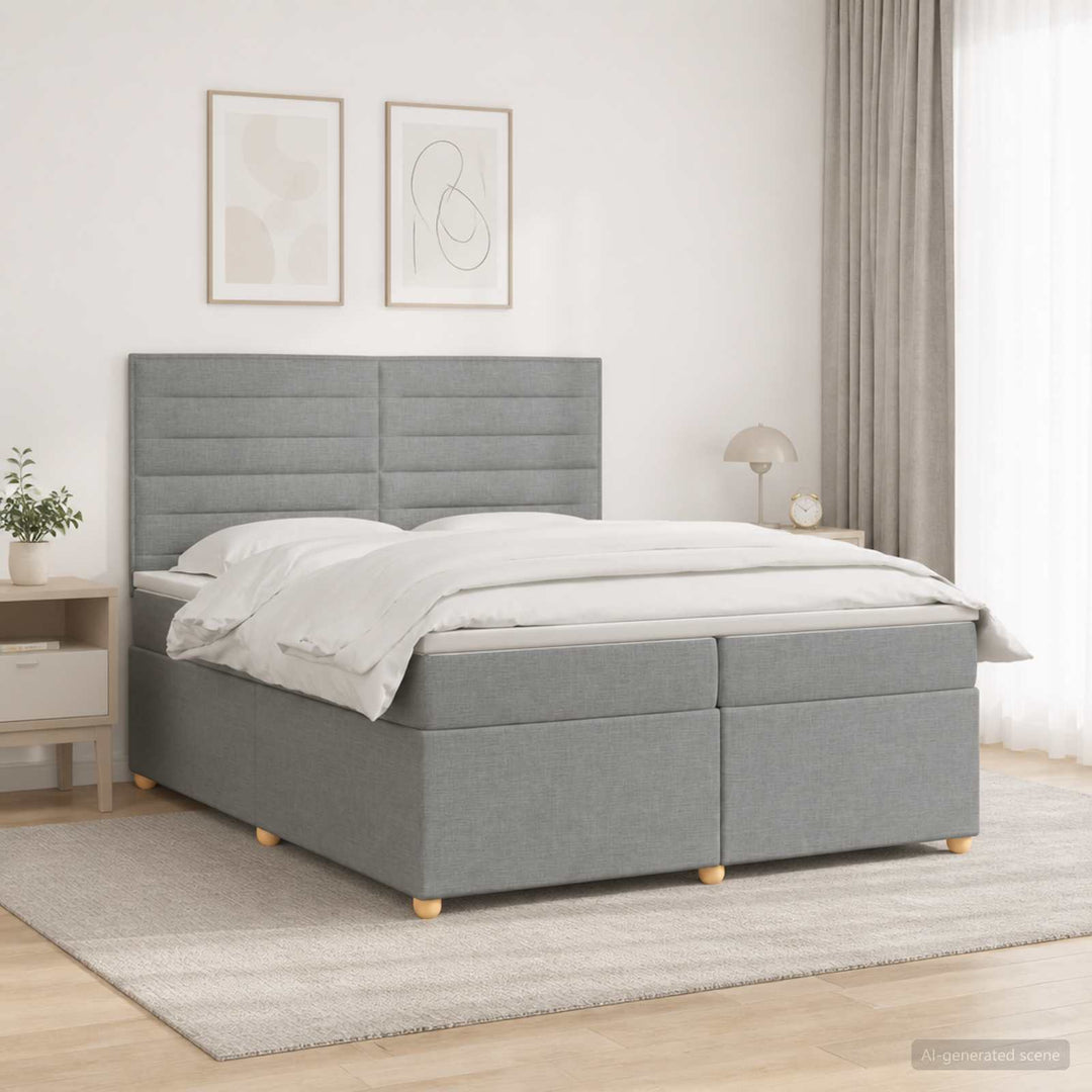 Boxmadras med topmadras Lysegrå 200 x 200 cm Stof