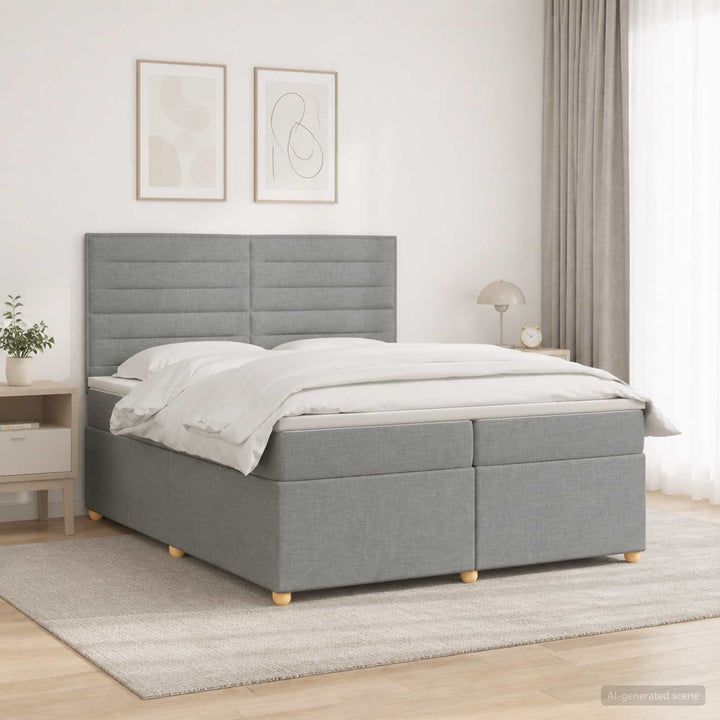 Boxmadras med topmadras Lysegrå 200 x 200 cm Stof