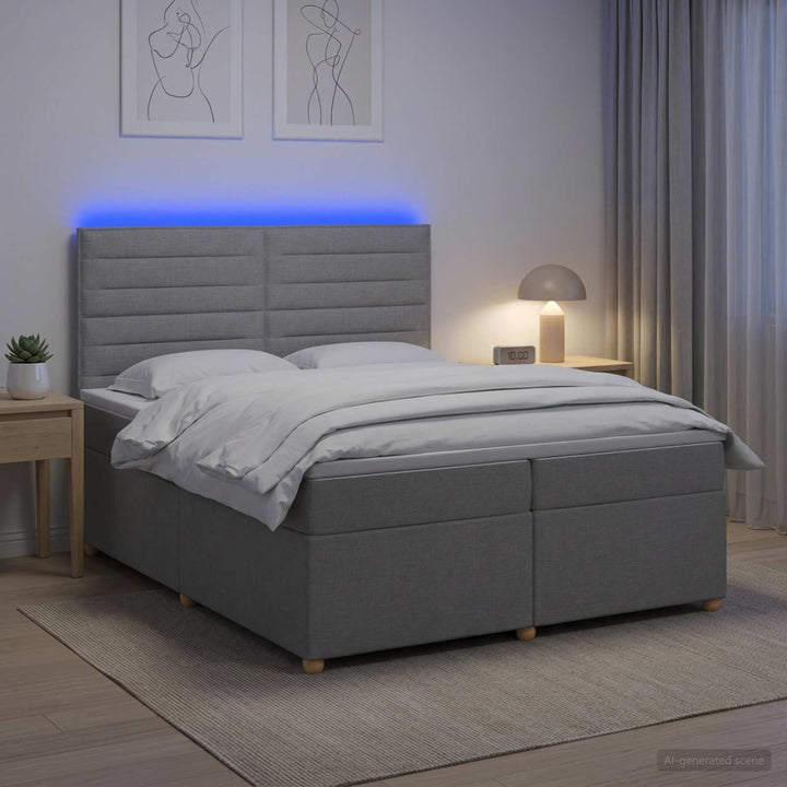 Boxmadras med topmadras Lysegrå 200 x 200 cm Stof