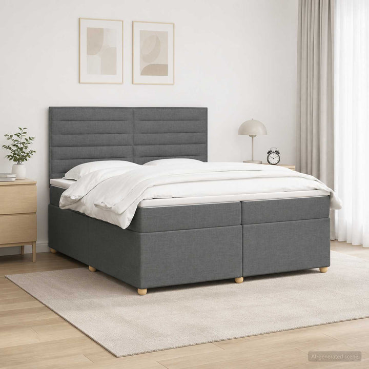 Boxmadras med topmadras Mørkegrå 200 x 200 cm Stof