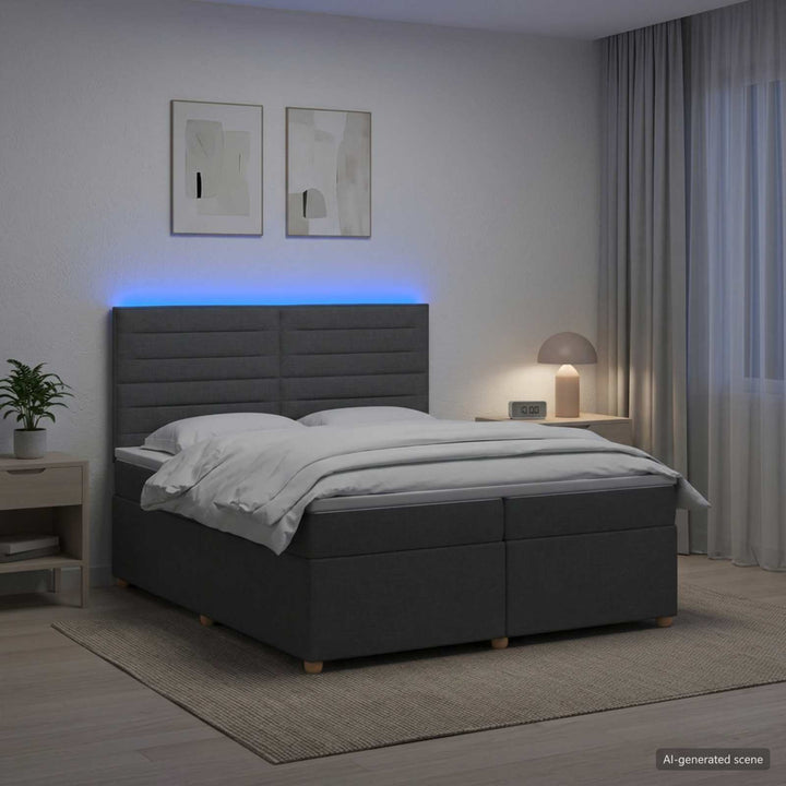 Boxmadras med topmadras Mørkegrå 200 x 200 cm Stof