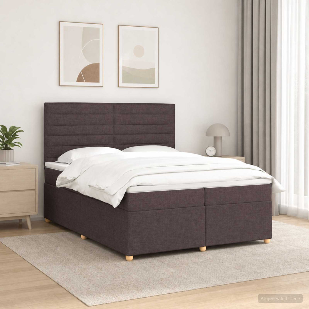 Boxmadras med topmadras Mørk Brun 200 x 200 cm Stof