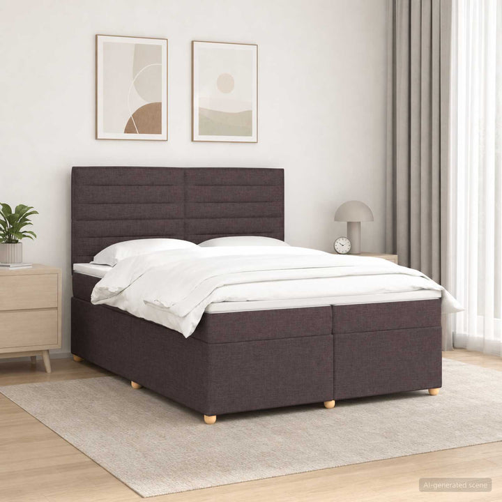 Boxmadras med topmadras Mørk Brun 200 x 200 cm Stof