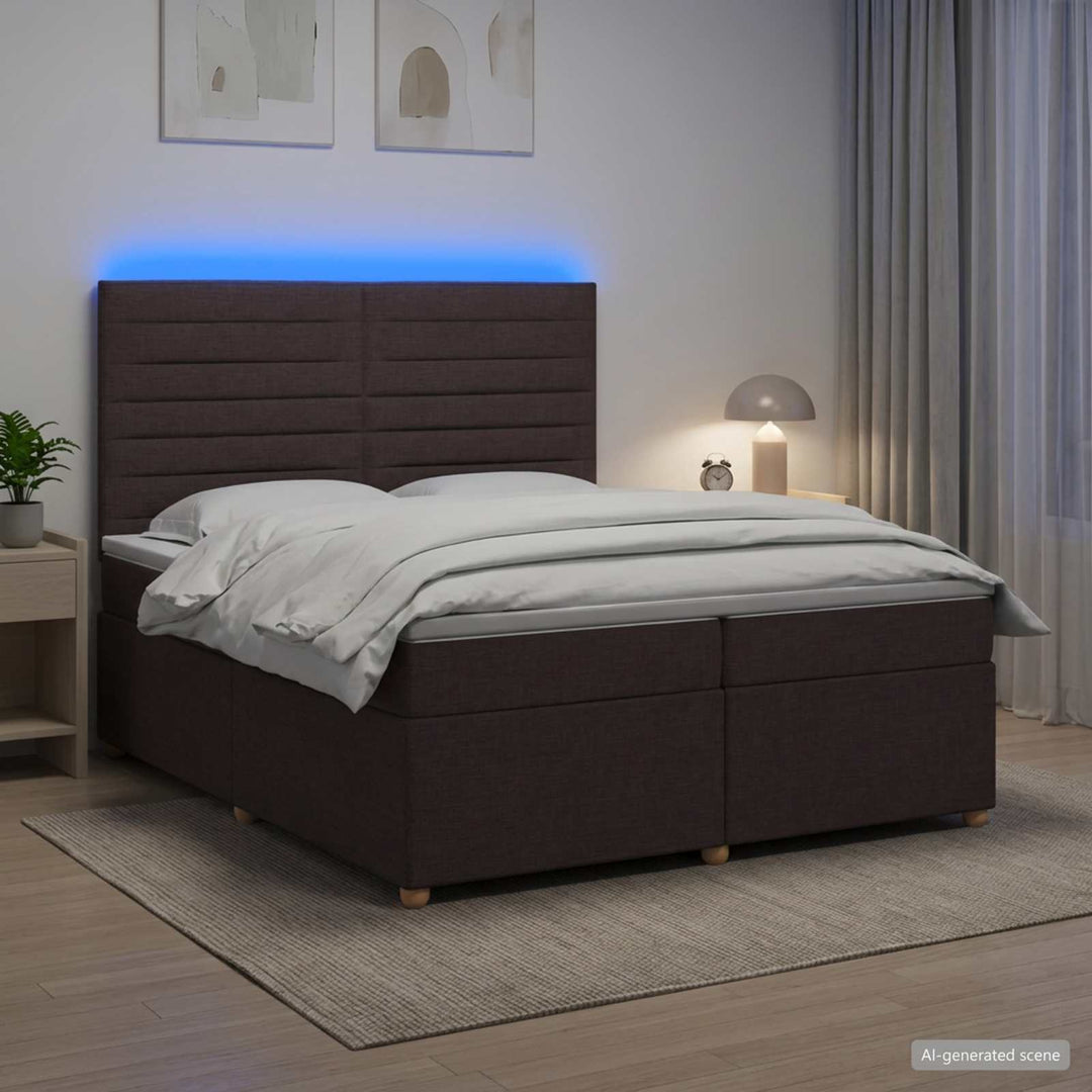 Boxmadras med topmadras Mørk Brun 200 x 200 cm Stof