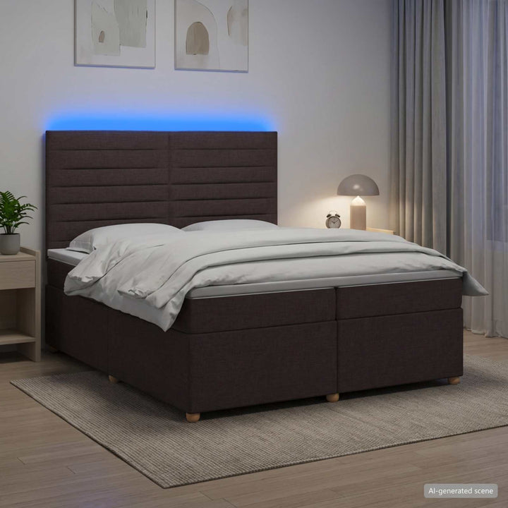 Boxmadras med topmadras Mørk Brun 200 x 200 cm Stof