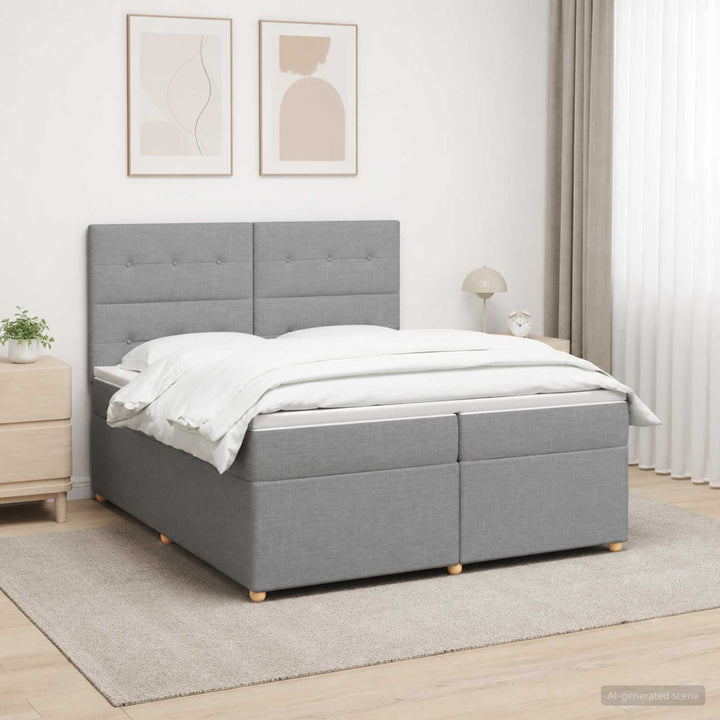 Boxmadras med topmadras Lysegrå 200 x 200 cm Stof