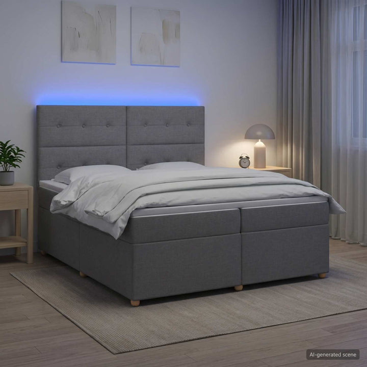 Boxmadras med topmadras Lysegrå 200 x 200 cm Stof