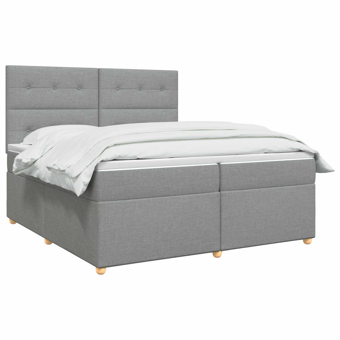 Boxmadras med topmadras Lysegrå 200 x 200 cm Stof
