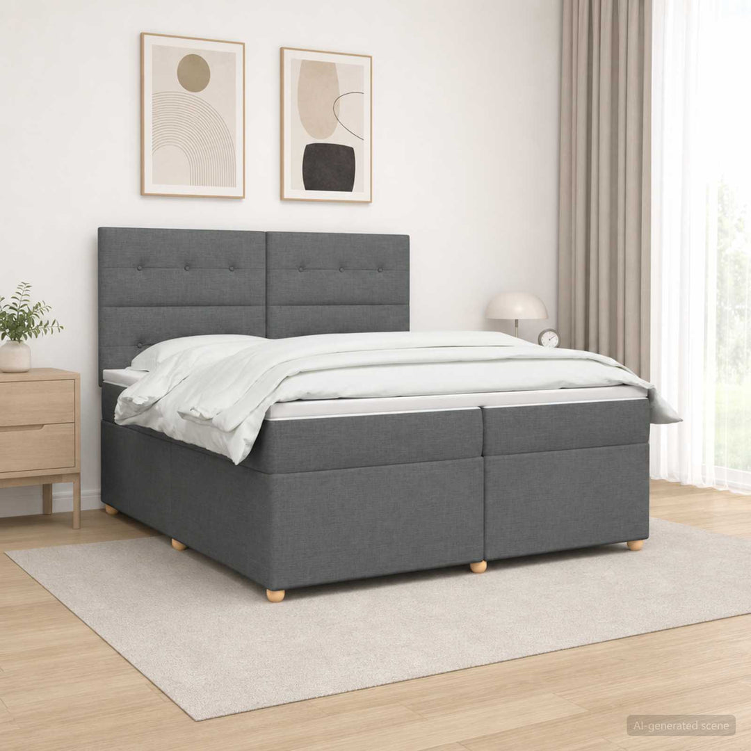 Boxmadras med topmadras Mørkegrå 200 x 200 cm Stof