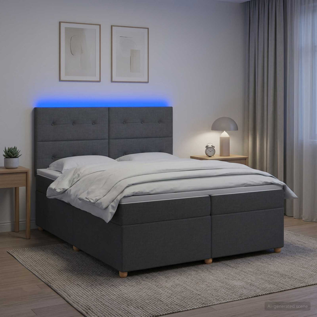 Boxmadras med topmadras Mørkegrå 200 x 200 cm Stof