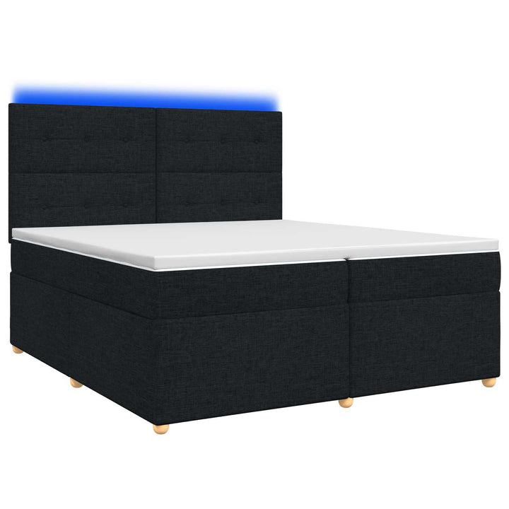 Boxmadras med topmadras med hovedgærde Sort 200 x 200 cm Stof