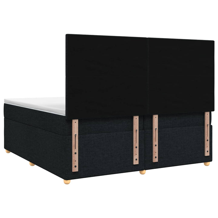 Boxmadras med topmadras med hovedgærde Sort 200 x 200 cm Stof