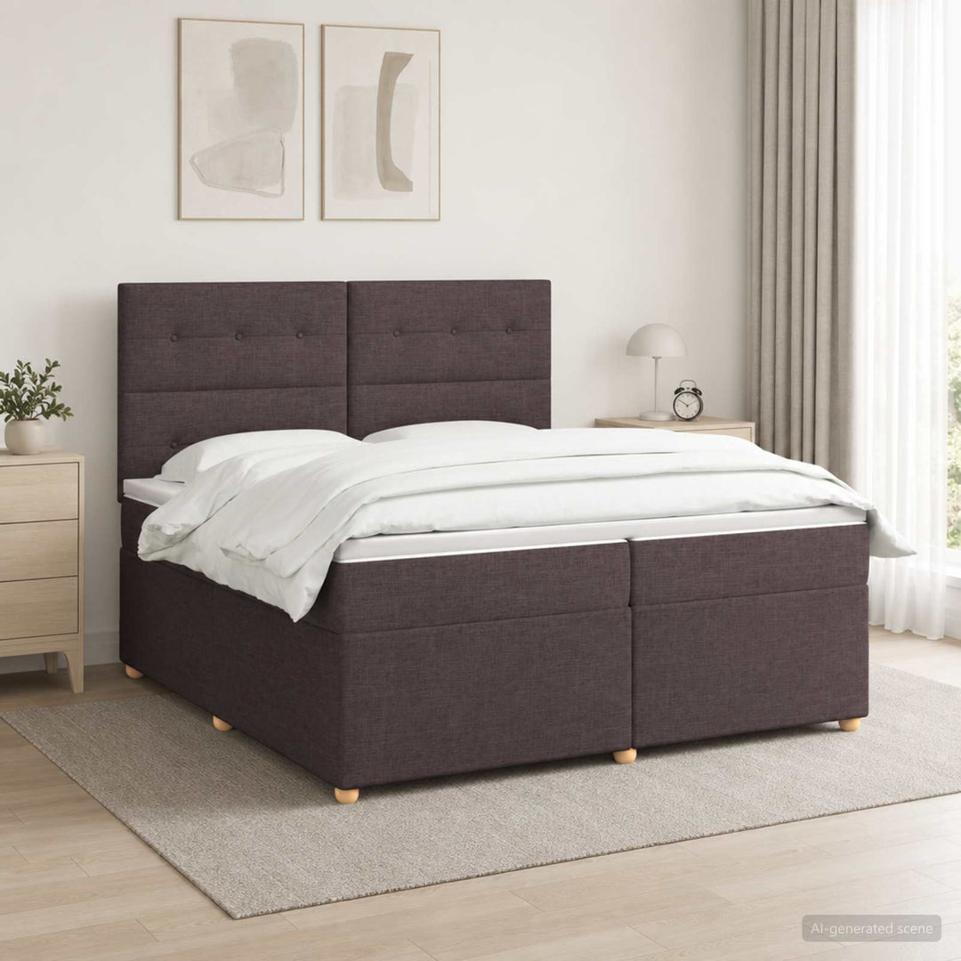Boxmadras med topmadras Mørk Brun 200 x 200 cm Stof