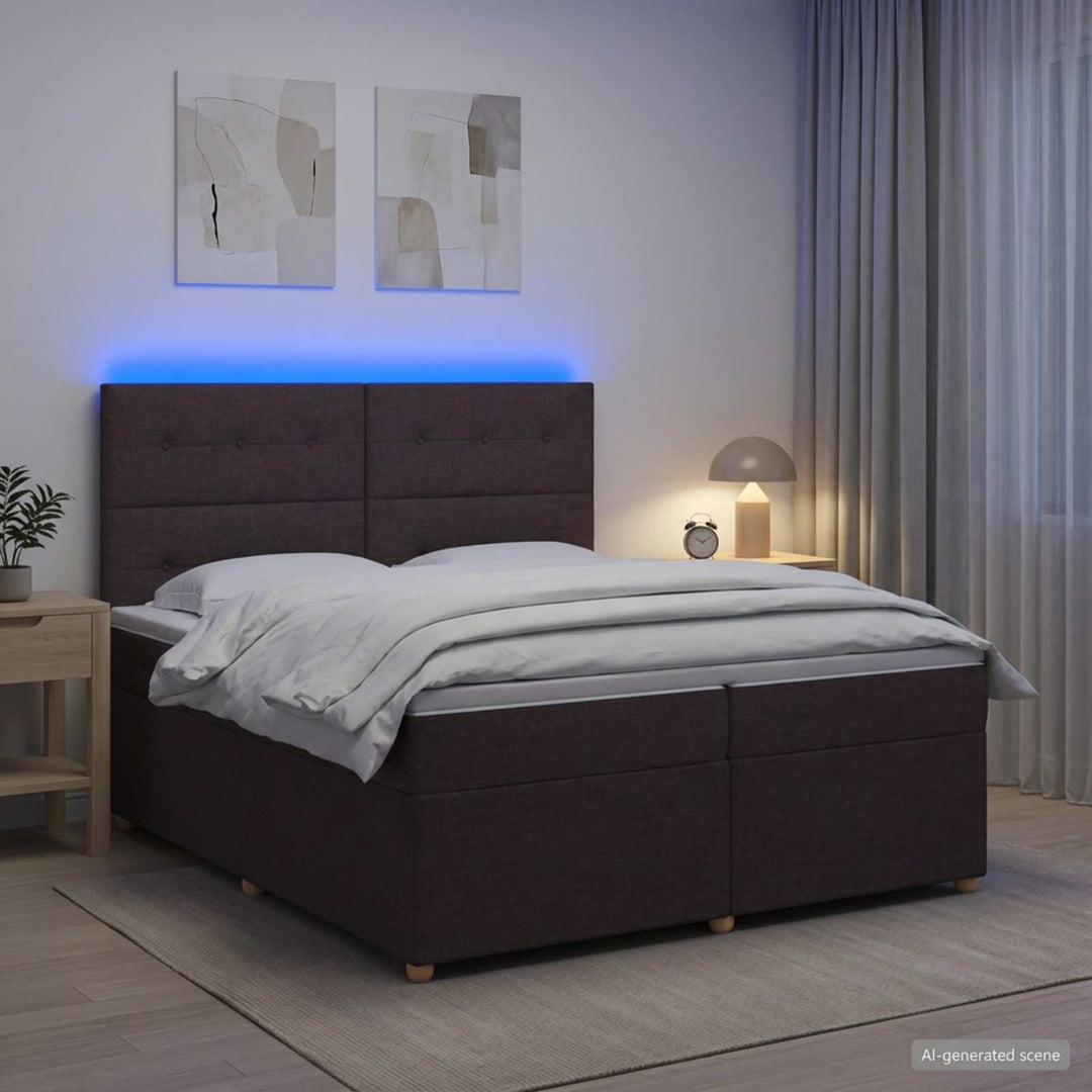 Boxmadras med topmadras Mørk Brun 200 x 200 cm Stof