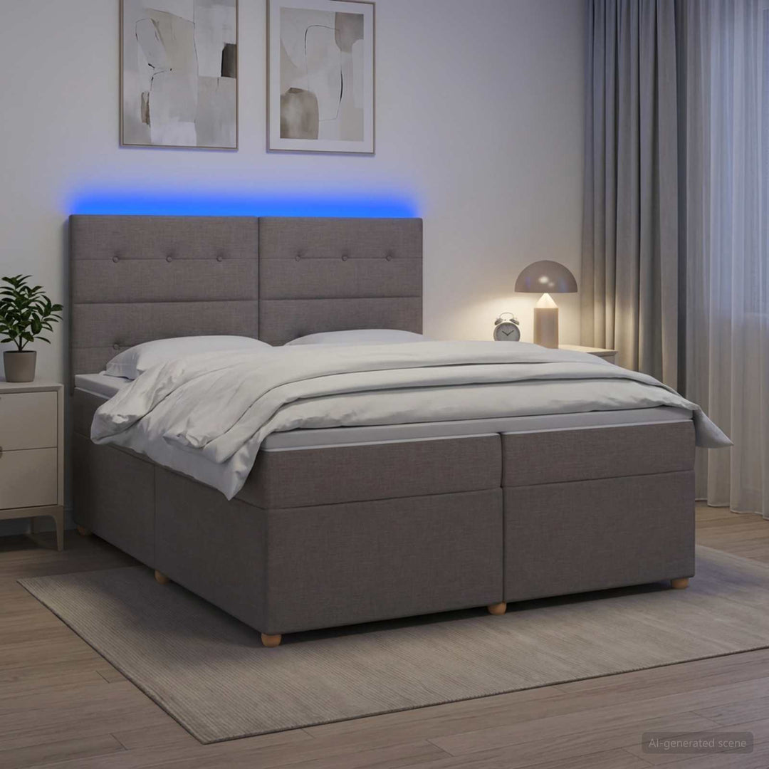 Boxmadras med topmadras Gråbrun 200 x 200 cm Stof