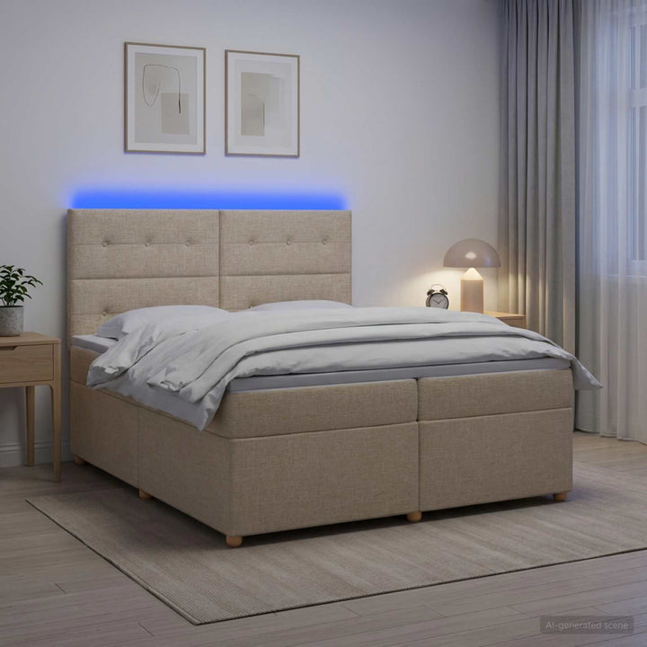 Boxmadras med topmadras Cremefarvet 200 x 200 cm Stof