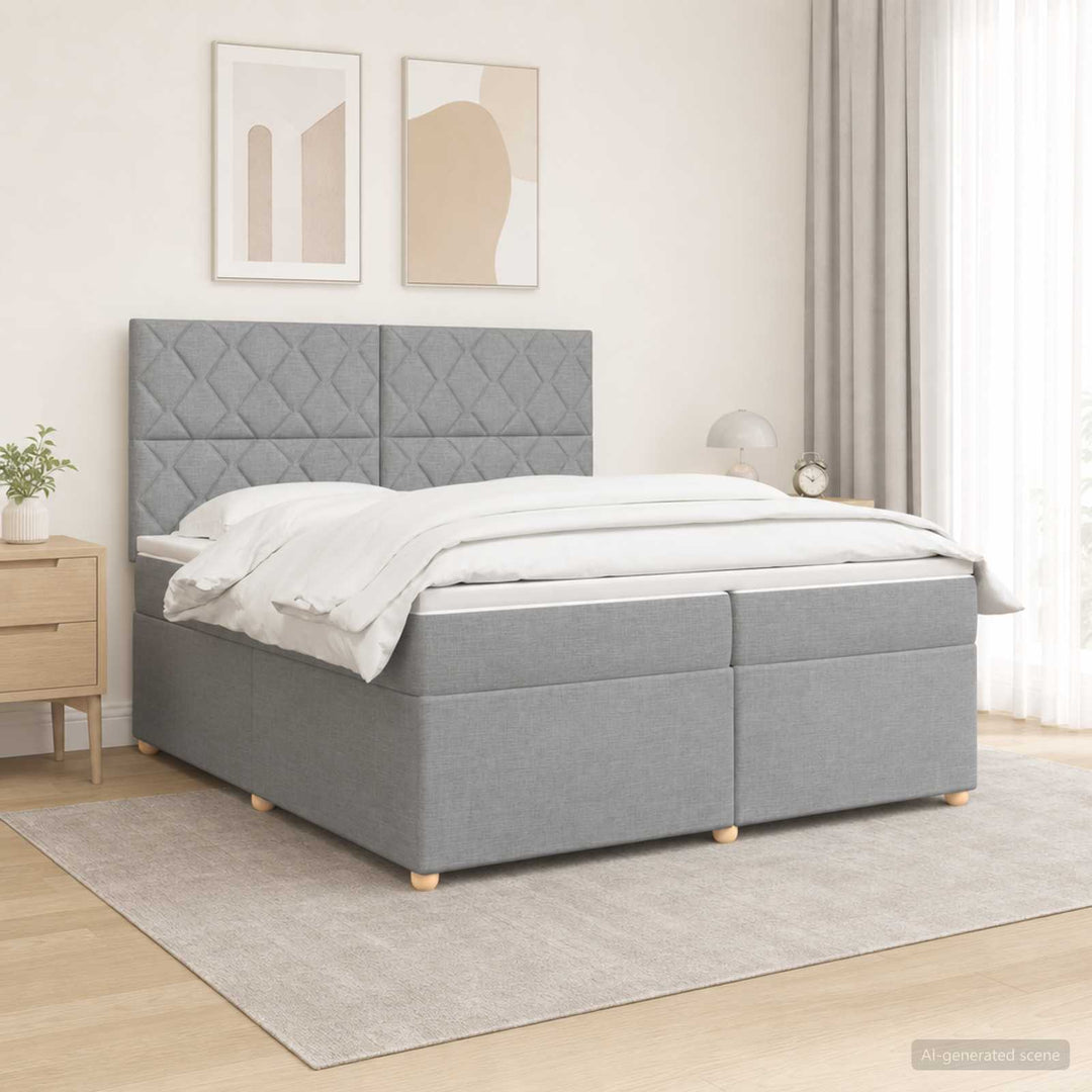 Boxmadras med topmadras Lysegrå 200 x 200 cm Stof