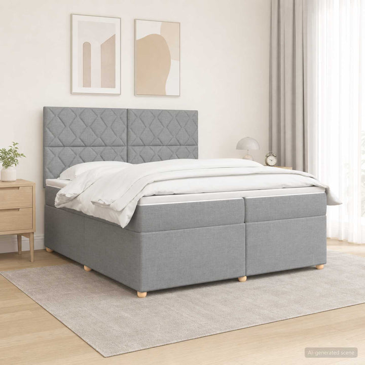 Boxmadras med topmadras Lysegrå 200 x 200 cm Stof